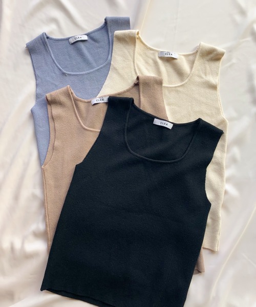 CLEA（クレア）の「デイリー スクエアネック ニットタンク（タンクトップ・レディース・アイボリー/ベージュ/ブラック/サックスブルー/ブラウン/ホワイト・FREE）」の18枚目の写真
