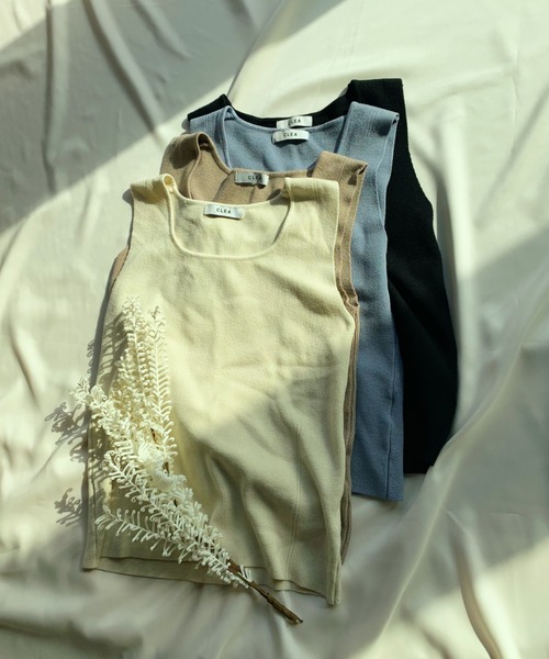 CLEA（クレア）の「デイリー スクエアネック ニットタンク（タンクトップ・レディース・アイボリー/ベージュ/ブラック/サックスブルー/ブラウン/ホワイト・FREE）」の17枚目の写真