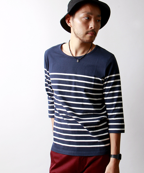 WEGO（ウィゴー）の「WEGO/パネルボーダー7分袖Tシャツ（Tシャツ/カットソー・メンズ・ホワイト/杢グレー/ネイビー/トリコロール・MEDIUM/LARGE）」の3枚目の写真