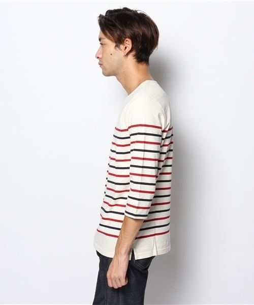 WEGO（ウィゴー）の「WEGO/パネルボーダー7分袖Tシャツ（Tシャツ/カットソー・メンズ・ホワイト/杢グレー/ネイビー/トリコロール・MEDIUM/LARGE）」の6枚目の写真