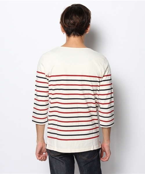 WEGO（ウィゴー）の「WEGO/パネルボーダー7分袖Tシャツ（Tシャツ/カットソー・メンズ・ホワイト/杢グレー/ネイビー/トリコロール・MEDIUM/LARGE）」の7枚目の写真