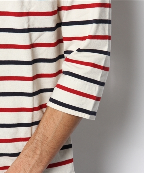 WEGO（ウィゴー）の「WEGO/パネルボーダー7分袖Tシャツ（Tシャツ/カットソー・メンズ・ホワイト/杢グレー/ネイビー/トリコロール・MEDIUM/LARGE）」の9枚目の写真