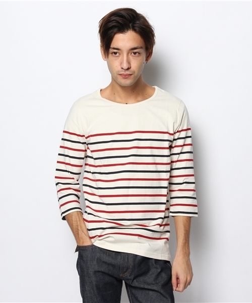 WEGO（ウィゴー）の「WEGO/パネルボーダー7分袖Tシャツ（Tシャツ/カットソー・メンズ・ホワイト/杢グレー/ネイビー/トリコロール・MEDIUM/LARGE）」の15枚目の写真