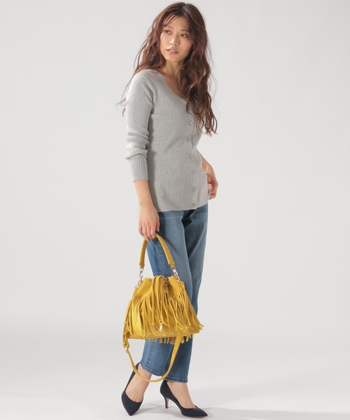 BAYFLOW（ベイフロー）の「シルクMIXリブカーディガン（カーディガン/ボレロ・レディース・グレー/チャコールグレー/ベージュ/イエロー・SMALL/MEDIUM）」の6枚目の写真