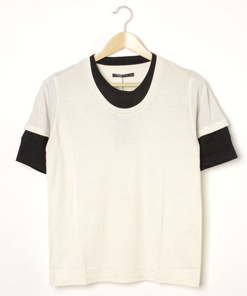 INNOCENT(イノセント)の「5分袖フェイクカットソー(Tシャツ/カットソー・レディース・ホワイト/チャコールグレー/ブラック/ネイビー/キャメル/スモークピンク・MEDIUM/LARGE/X-LARGE)」の2枚目の写真
