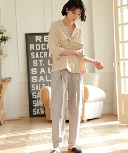 LAKOLE（ラコレ）の「オープンカラーシャツ / LAKOLE（シャツ/ブラウス・レディース・ベージュ/オリーブ/オレンジ・SMALL/MEDIUM）」の5枚目の写真