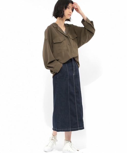 LAKOLE（ラコレ）の「オープンカラーシャツ / LAKOLE（シャツ/ブラウス・レディース・ベージュ/オリーブ/オレンジ・SMALL/MEDIUM）」の8枚目の写真