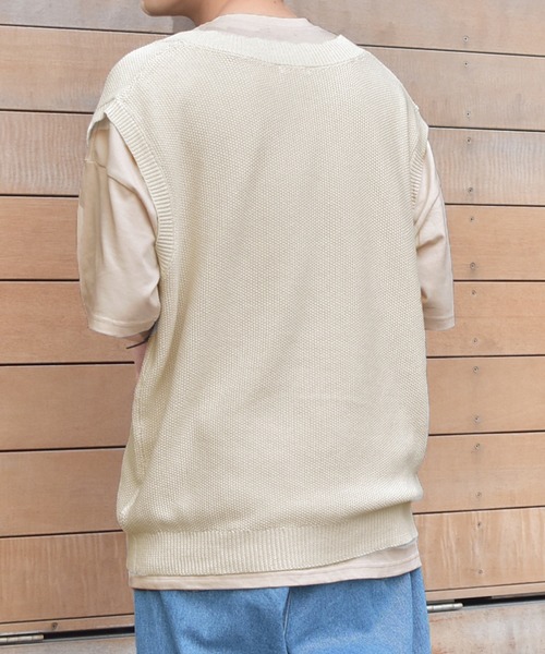 セール】ニットベスト×Tシャツセット(ユニセックス)（ベスト