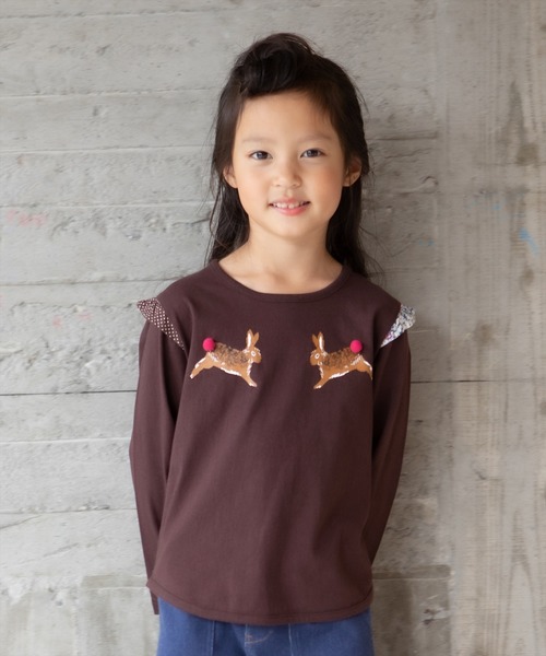 RAGMART(ラグマート)の「うさぎプリントTシャツ(Tシャツ/カットソー・キッズ・ブラウン/オフホワイト・100cm/130cm/110cm/120cm)」の2枚目の写真