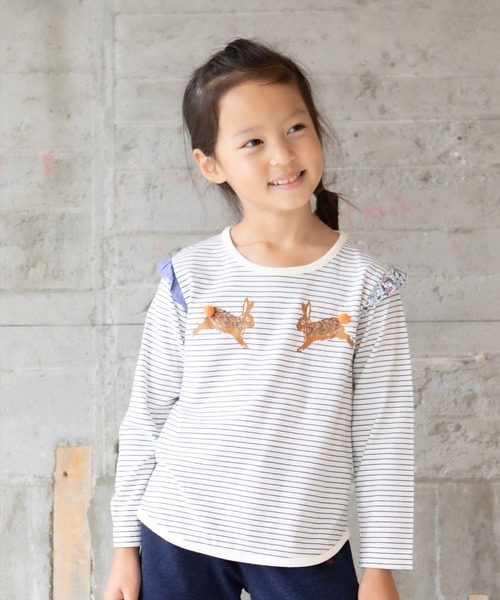 RAGMART(ラグマート)の「うさぎプリントTシャツ(Tシャツ/カットソー・キッズ・ブラウン/オフホワイト・100cm/130cm/110cm/120cm)」の1枚目の写真