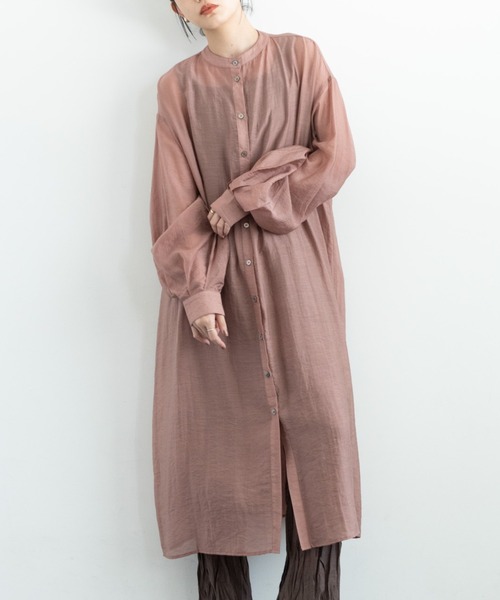 Aunt Marie's（アントマリーズ）の「バルーンスリーブシャツワンピース / AUNT MARIE'S（ワンピース・レディース・ライトグレー/ブラック/モカ・FREE）」の3枚目の写真