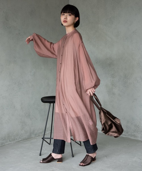 Aunt Marie's（アントマリーズ）の「バルーンスリーブシャツワンピース / AUNT MARIE'S（ワンピース・レディース・ライトグレー/ブラック/モカ・FREE）」の6枚目の写真