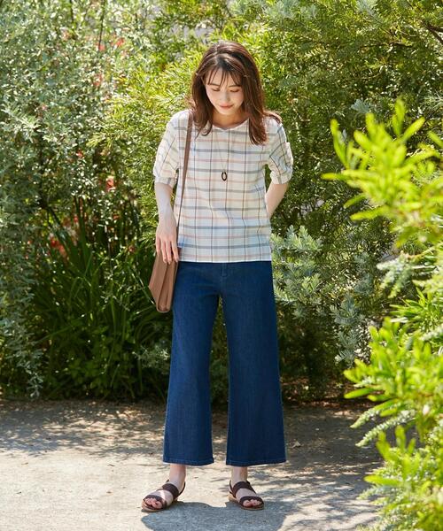 J.PRESS Ladies（J.プレス レディス）の「【洗える】キュプラコットンドビーチェック 5分袖ブラウス（シャツ/ブラウス・レディース・オレンジ系4/ブルー系4/グリーン系4・XS）」の22枚目の写真