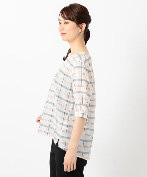 J.PRESS Ladies（J.プレス レディス）の「【洗える】キュプラコットンドビーチェック 5分袖ブラウス（シャツ/ブラウス・レディース・オレンジ系4/ブルー系4/グリーン系4・XS）」の18枚目の写真