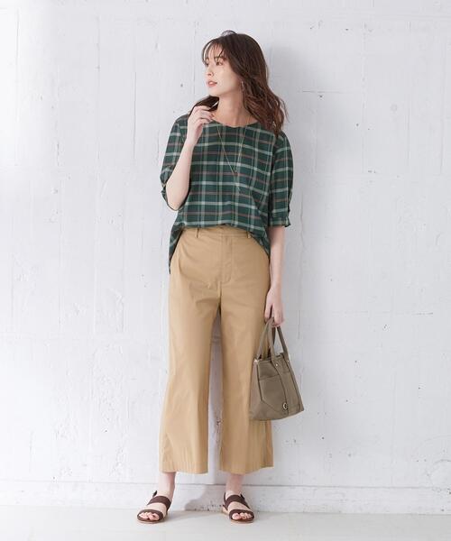 J.PRESS Ladies（J.プレス レディス）の「【洗える】キュプラコットンドビーチェック 5分袖ブラウス（シャツ/ブラウス・レディース・オレンジ系4/ブルー系4/グリーン系4・XS）」の11枚目の写真