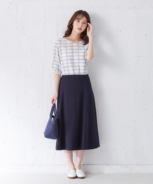 J.PRESS Ladies（J.プレス レディス）の「【洗える】キュプラコットンドビーチェック 5分袖ブラウス（シャツ/ブラウス・レディース・オレンジ系4/ブルー系4/グリーン系4・XS）」の7枚目の写真