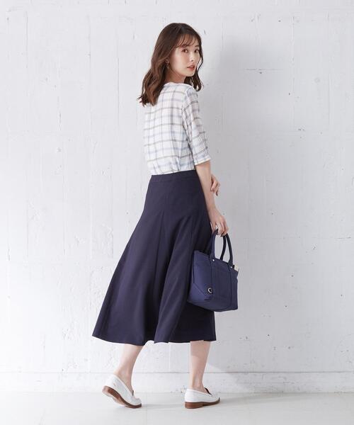 J.PRESS Ladies（J.プレス レディス）の「【洗える】キュプラコットンドビーチェック 5分袖ブラウス（シャツ/ブラウス・レディース・オレンジ系4/ブルー系4/グリーン系4・XS）」の6枚目の写真