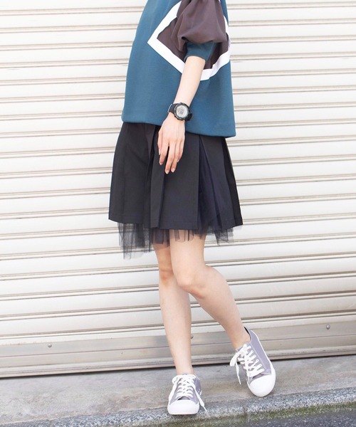 AVIE(アビィ)の「オックスチュールレイヤードキュロットパンツ(その他パンツ・レディース・ブラック/ベージュ・38)」の2枚目の写真