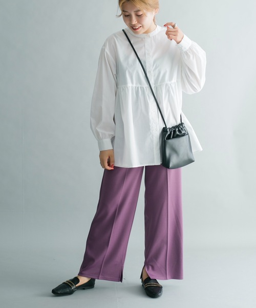 prose verse(プロズヴェール)の「ソフトポンチセンタープレスフレアパンツ リラックスパンツ ベルトセット ウエストゴム(その他パンツ・レディース・パープル/オレンジ/アイボリー/グリーン系その他6/ブラック・フリ-)」の4枚目の写真