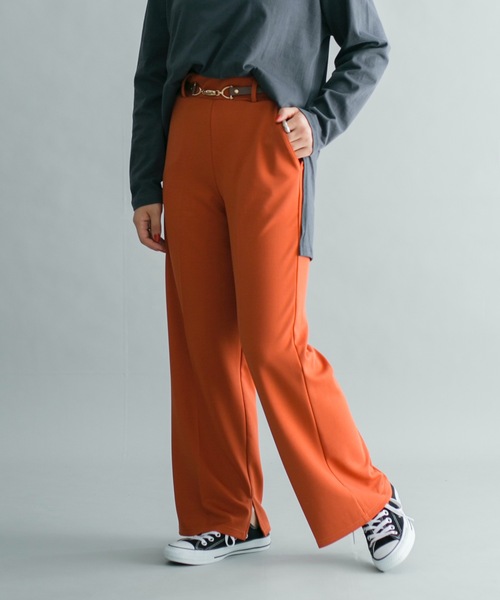 prose verse(プロズヴェール)の「ソフトポンチセンタープレスフレアパンツ リラックスパンツ ベルトセット ウエストゴム(その他パンツ・レディース・パープル/オレンジ/アイボリー/グリーン系その他6/ブラック・フリ-)」の5枚目の写真