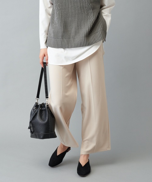 prose verse(プロズヴェール)の「ソフトポンチセンタープレスフレアパンツ リラックスパンツ ベルトセット ウエストゴム(その他パンツ・レディース・パープル/オレンジ/アイボリー/グリーン系その他6/ブラック・フリ-)」の1枚目の写真