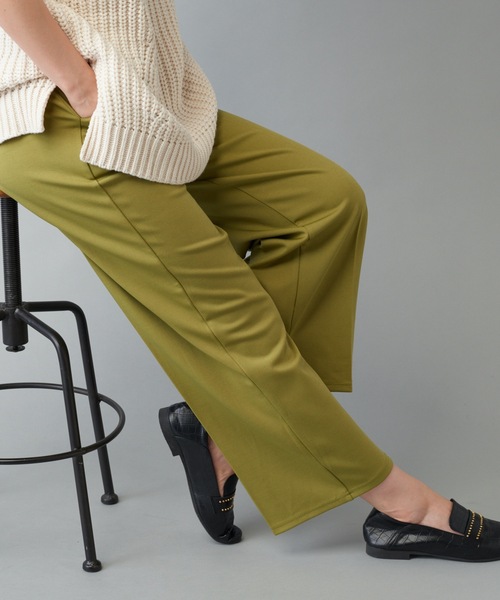 prose verse(プロズヴェール)の「ソフトポンチセンタープレスフレアパンツ リラックスパンツ ベルトセット ウエストゴム(その他パンツ・レディース・パープル/オレンジ/アイボリー/グリーン系その他6/ブラック・フリ-)」の3枚目の写真