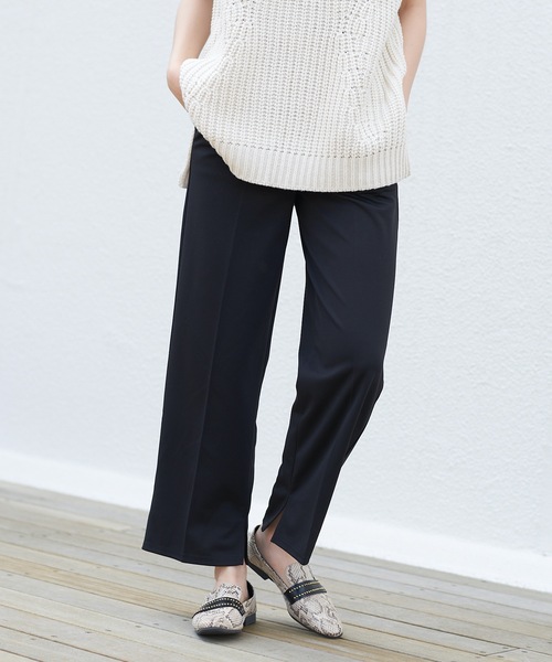 prose verse(プロズヴェール)の「ソフトポンチセンタープレスフレアパンツ リラックスパンツ ベルトセット ウエストゴム(その他パンツ・レディース・パープル/オレンジ/アイボリー/グリーン系その他6/ブラック・フリ-)」の2枚目の写真