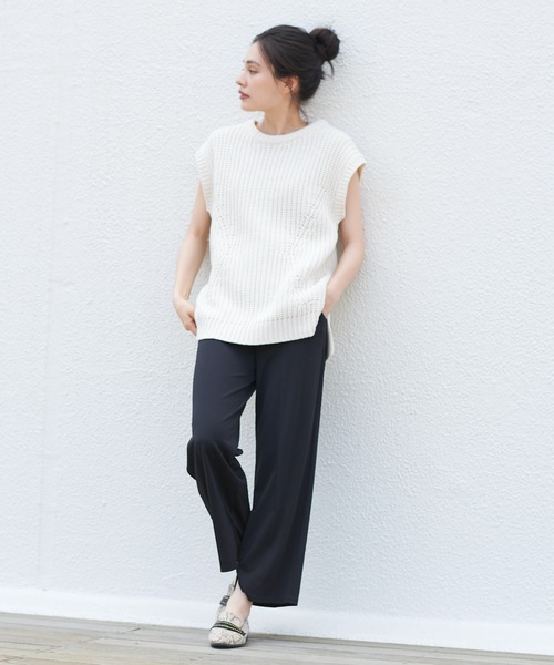 prose verse(プロズヴェール)の「ソフトポンチセンタープレスフレアパンツ リラックスパンツ ベルトセット ウエストゴム(その他パンツ・レディース・パープル/オレンジ/アイボリー/グリーン系その他6/ブラック・フリ-)」の14枚目の写真