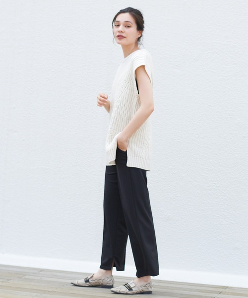 prose verse(プロズヴェール)の「ソフトポンチセンタープレスフレアパンツ リラックスパンツ ベルトセット ウエストゴム(その他パンツ・レディース・パープル/オレンジ/アイボリー/グリーン系その他6/ブラック・フリ-)」の15枚目の写真