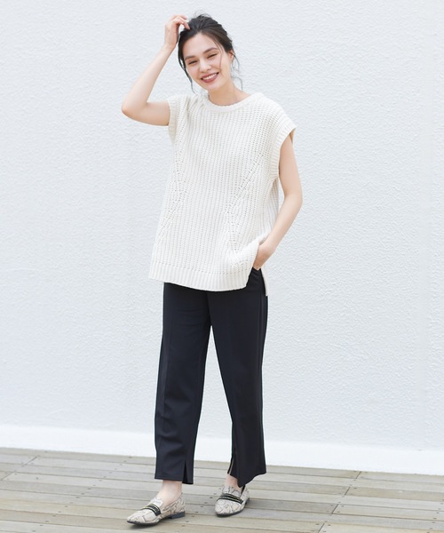 prose verse(プロズヴェール)の「ソフトポンチセンタープレスフレアパンツ リラックスパンツ ベルトセット ウエストゴム(その他パンツ・レディース・パープル/オレンジ/アイボリー/グリーン系その他6/ブラック・フリ-)」の16枚目の写真