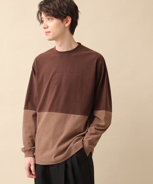 JUNRED(ジュンレッド)の「モイスチャースムース切替クルー(Tシャツ/カットソー・メンズ・ベージュ系その他/ブルー系その他・S/M/L)」の1枚目の写真
