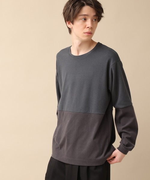 JUNRED(ジュンレッド)の「モイスチャースムース切替クルー(Tシャツ/カットソー・メンズ・ベージュ系その他/ブルー系その他・S/M/L)」の2枚目の写真