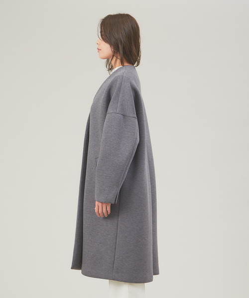 qualite（カリテ）の「ダンボールニットコート（ノーカラーコート・レディース・ホワイト/チャコールグレー・36/38）」の3枚目の写真
