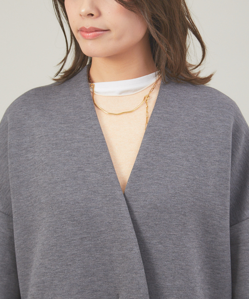 qualite（カリテ）の「ダンボールニットコート（ノーカラーコート・レディース・ホワイト/チャコールグレー・36/38）」の13枚目の写真