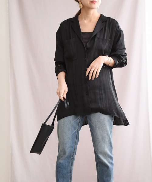 Juenu(ジュエーヌ)の「バックピンタックサテンシャツ(シャツ/ブラウス・レディース・ブラック/グリーン/アイボリー・M)」の19枚目の写真