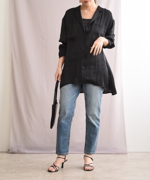 Juenu(ジュエーヌ)の「バックピンタックサテンシャツ(シャツ/ブラウス・レディース・ブラック/グリーン/アイボリー・M)」の9枚目の写真