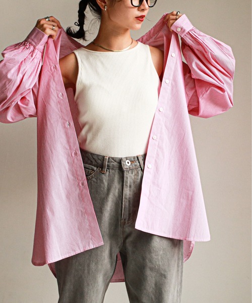 feepur（フェピュール）の「袖ボリュームバンドカラーシャツ（シャツ/ブラウス・レディース・ブラック/ベージュ/オフホワイト/ピンク/グリーン/ブルー・MEDIUM）」の6枚目の写真