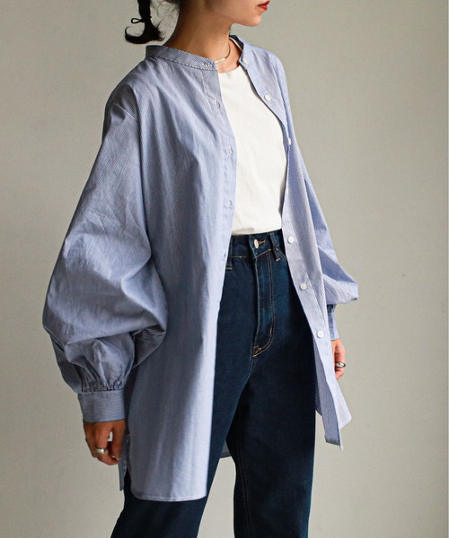 feepur（フェピュール）の「袖ボリュームバンドカラーシャツ（シャツ/ブラウス・レディース・ブラック/ベージュ/オフホワイト/ピンク/グリーン/ブルー・MEDIUM）」の5枚目の写真