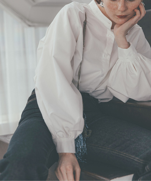 feepur（フェピュール）の「袖ボリュームバンドカラーシャツ（シャツ/ブラウス・レディース・ブラック/ベージュ/オフホワイト/ピンク/グリーン/ブルー・MEDIUM）」の8枚目の写真