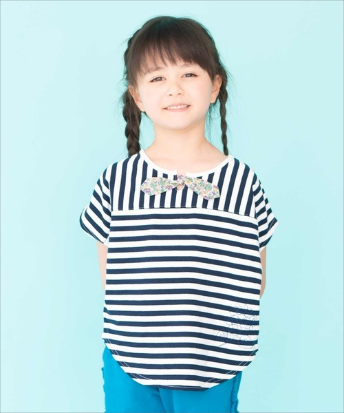 RAGMART(ラグマート)の「ボーダードルマンTシャツ(Tシャツ/カットソー・キッズ・ネイビー/グリーン・120cm/100cm/110cm/130cm)」の2枚目の写真