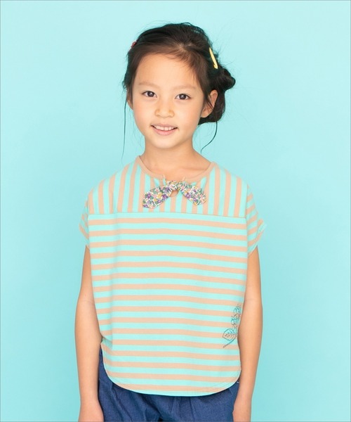 RAGMART(ラグマート)の「ボーダードルマンTシャツ(Tシャツ/カットソー・キッズ・ネイビー/グリーン・120cm/100cm/110cm/130cm)」の1枚目の写真