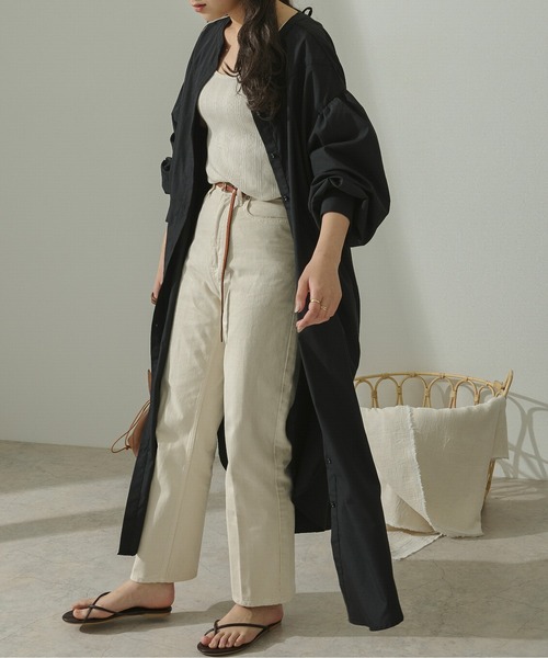 Ambre Neige(アンブルネージュ)の「2WAYロングシャツワンピース/【WEB/EC限定商品】(シャツワンピース・レディース・ブラック/オフホワイト・FREE)」の1枚目の写真