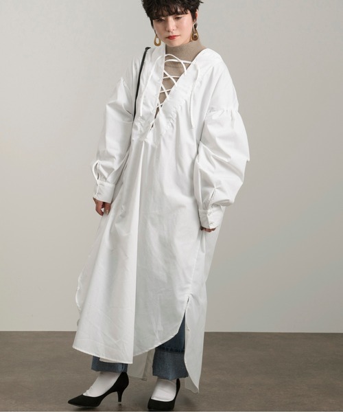 Ambre Neige(アンブルネージュ)の「2WAYロングシャツワンピース/【WEB/EC限定商品】(シャツワンピース・レディース・ブラック/オフホワイト・FREE)」の18枚目の写真