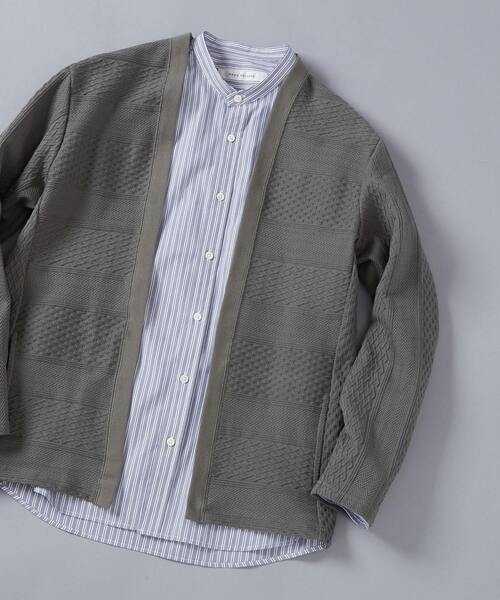 MEN'S MELROSE（メンズメルローズ）の「ケーブルジャージーボタンレスカーデ（カーディガン/ボレロ・メンズ・ライトブラウン/ベージュ/グリーン・3/4）」の3枚目の写真