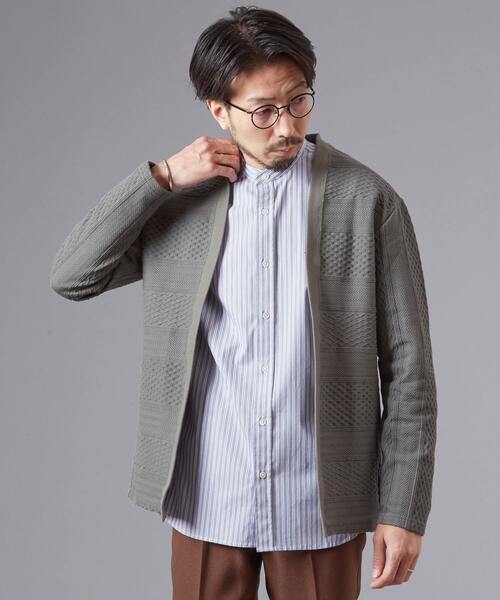 MEN'S MELROSE（メンズメルローズ）の「ケーブルジャージーボタンレスカーデ（カーディガン/ボレロ・メンズ・ライトブラウン/ベージュ/グリーン・3/4）」の13枚目の写真