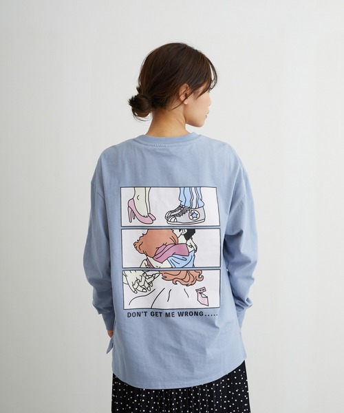 日本製品 オーバーサイズ イラストプリント 長袖バックプリント カレッジtシャツ Tシャツ カットソー Mkt エムケーティー のファッション 22年製 新品 Bmti Uz