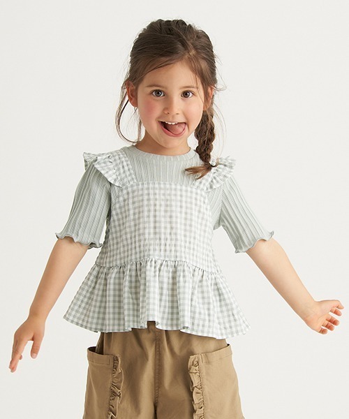 b・ROOM（ビールーム）の「【プチプラ】ビスチェレイヤード風半袖トップス（Tシャツ/カットソー・キッズ・ベージュ/ミント/ブラック・110cm/130cm/100cm/120cm/140cm）」の3枚目の写真