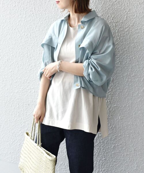 SHIPS（シップス）の「ダブルポケットシアーショートシャツ（シャツ/ブラウス・レディース・ライトブルー/オレンジ/ブラック・ONE SIZE）」の3枚目の写真