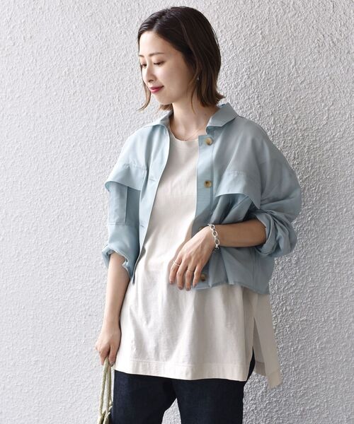 SHIPS（シップス）の「ダブルポケットシアーショートシャツ（シャツ/ブラウス・レディース・ライトブルー/オレンジ/ブラック・ONE SIZE）」の16枚目の写真