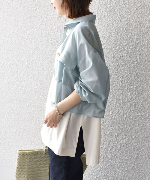 SHIPS（シップス）の「ダブルポケットシアーショートシャツ（シャツ/ブラウス・レディース・ライトブルー/オレンジ/ブラック・ONE SIZE）」の17枚目の写真